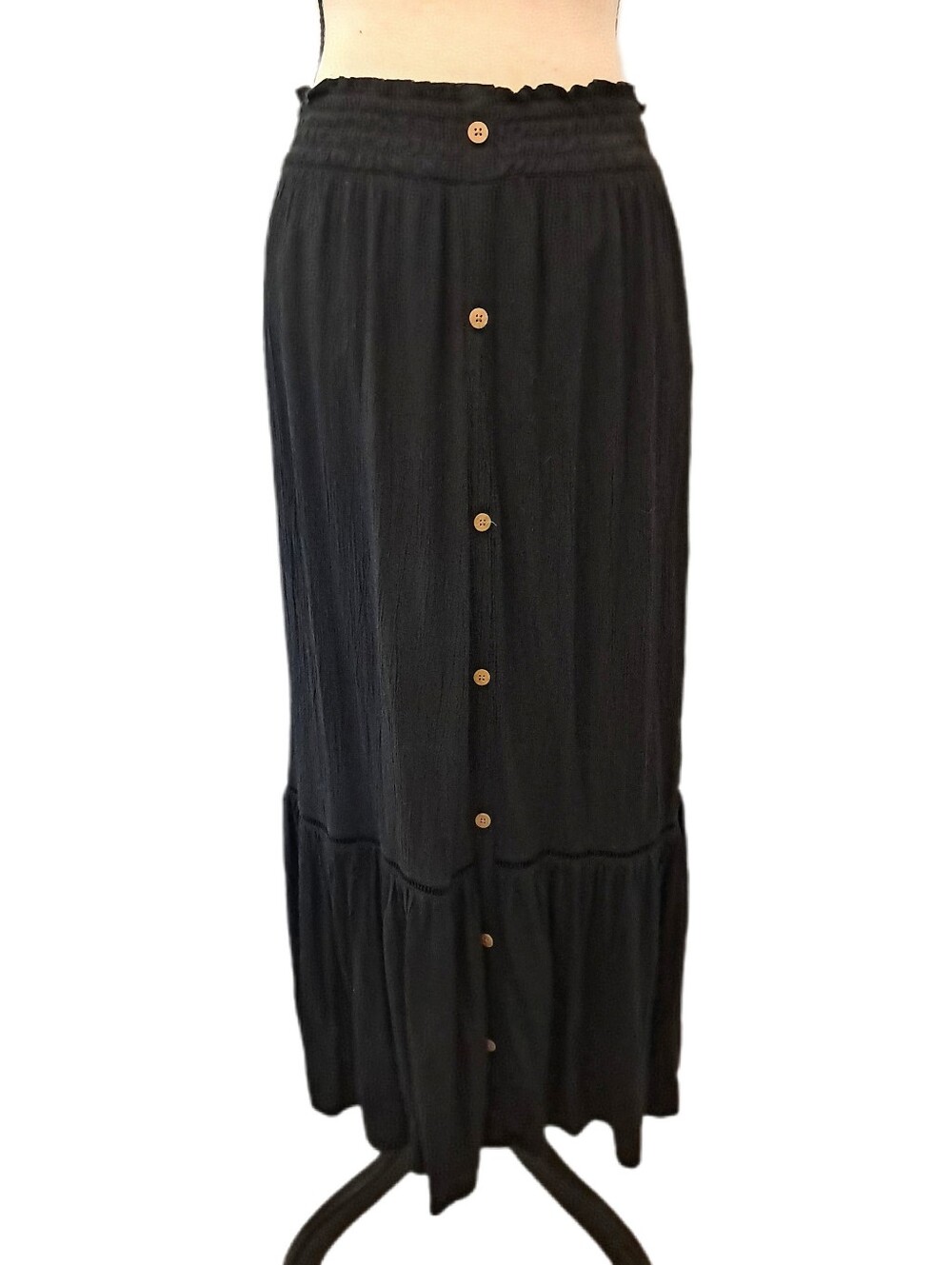 SO Black Crinkle Ruffle Maxi Skirt Boho Fairy Whimsigoth Festival XL 14-16